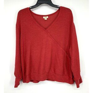 a.n.a Top Pink V Neck Faux Wrap Long Sleeve Ribbed Knit NWT